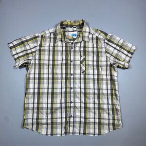 Columbia Sportswear Mens XL Plaid Short Sleeve Button Up Shirt Yellow Gray Black